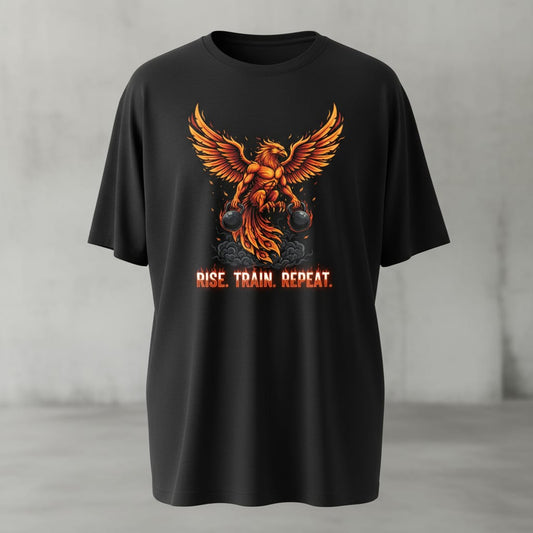 Fityou RISE TRAIN REPEAT Oversized Tee- Black rage