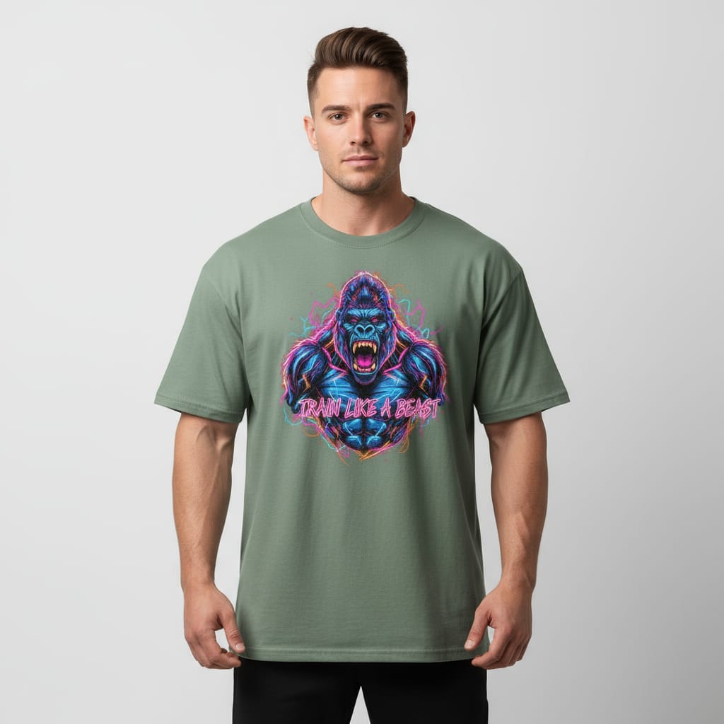 Fityou Train Like Beast'' Oversized Tee- Brown