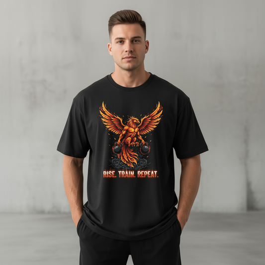 Fityou RISE TRAIN REPEAT Oversized Tee- Black rage