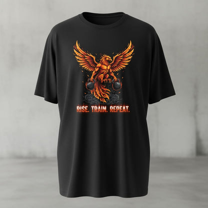Fityou RISE TRAIN REPEAT Oversized Tee- Black rage