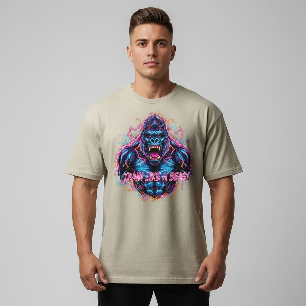 Fityou Train Like Beast'' Oversized Tee- Brown