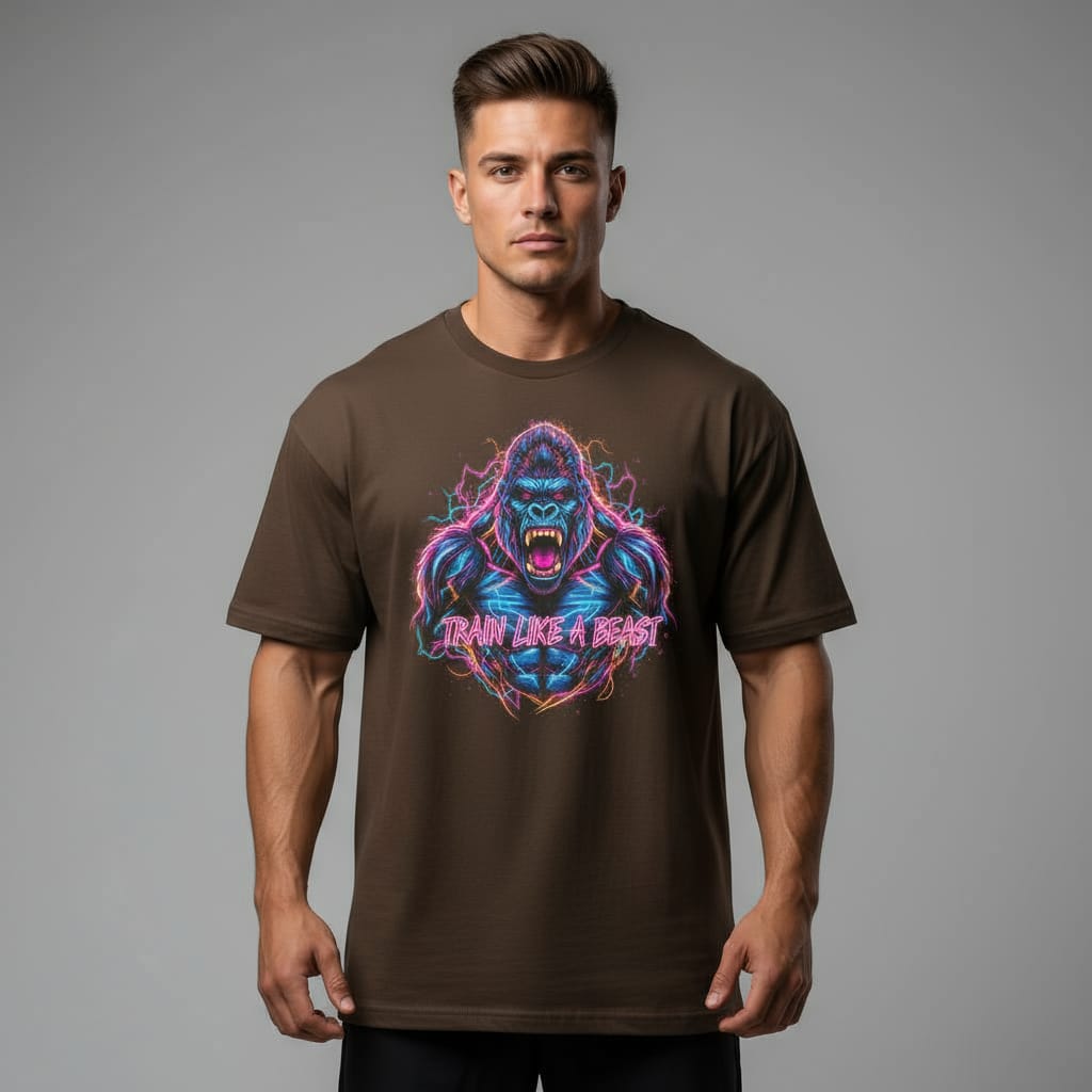 Fityou Train Like Beast'' Oversized Tee- Brown