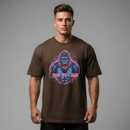 Fityou Train Like Beast'' Oversized Tee- Brown