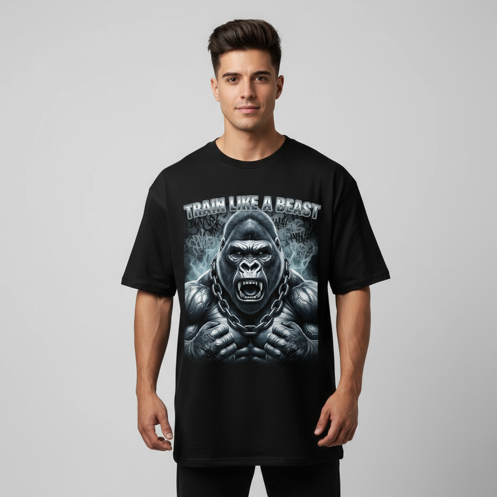 FItyou TRAIN LIKE BEAST Oversized Tee- Black